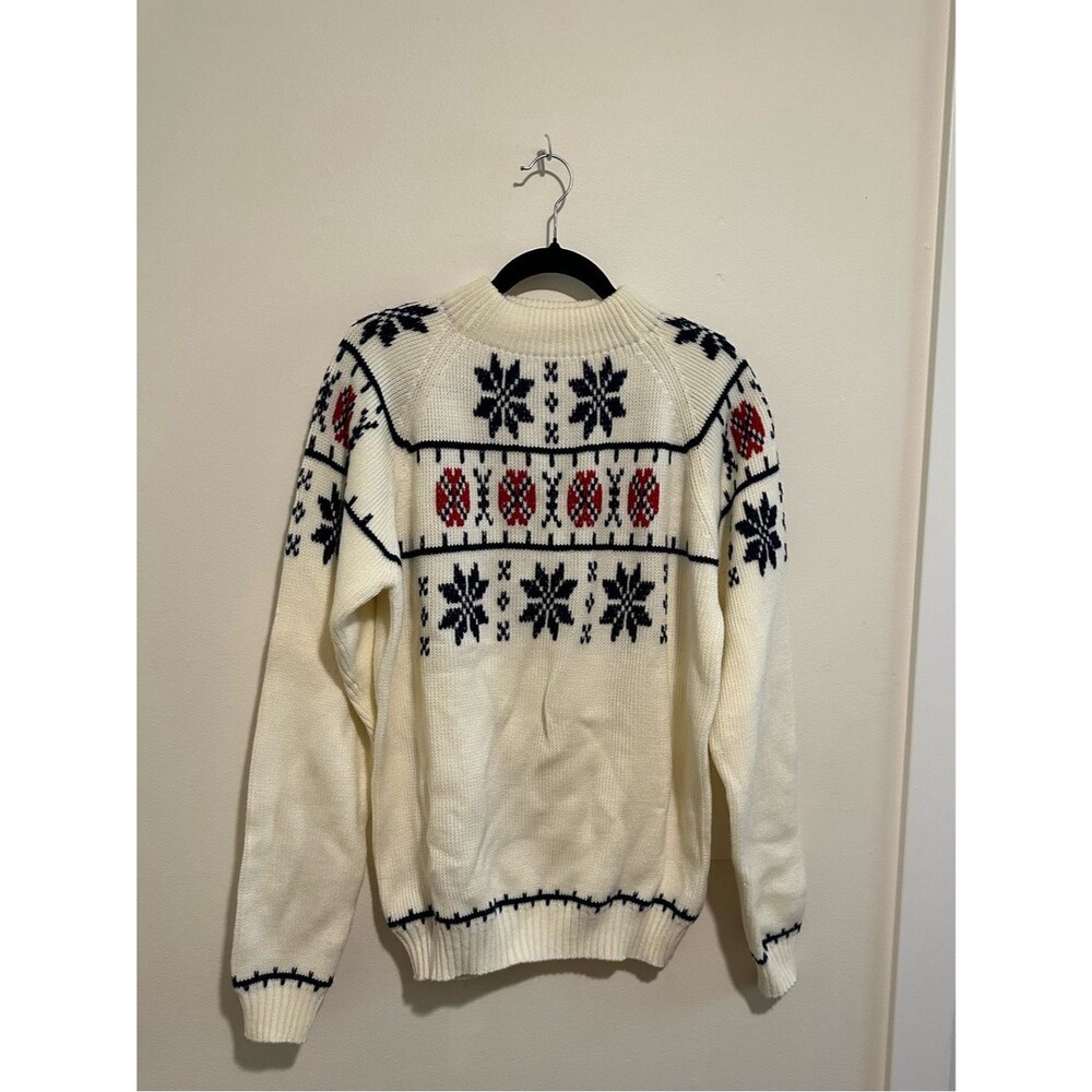 Fair Isle Sweater Knit — Cream Navy Red — Size XL Tall